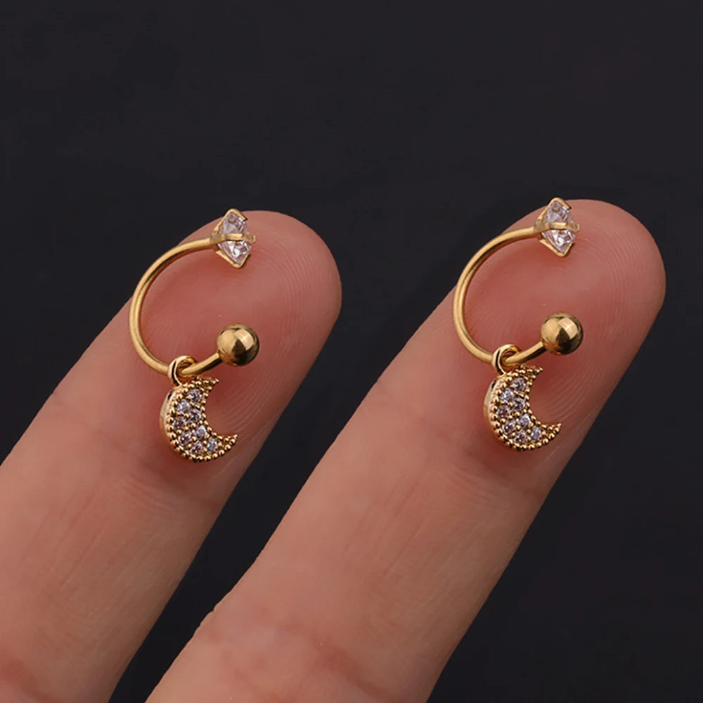 1 Pair Stainless Steel Mini CZ Drop Earring Women Moon Flower Tragus Cartilage Helix Hoop Conch Rook Daith Lobe Piercing Jewelry