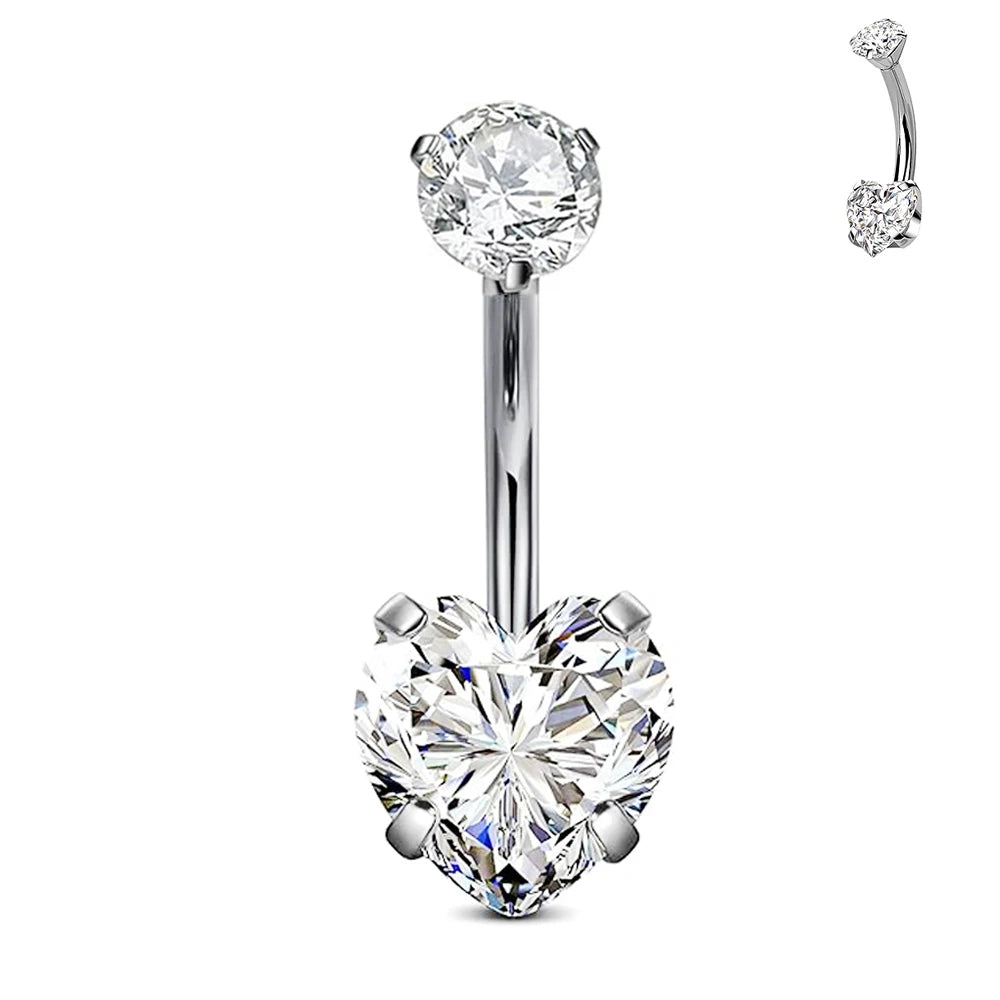 1 Pcs F136 Titanium Belly Button Nail Heart Zirconia 10mm Hanging Navel Ring One End Internal Thread Shiny Body Piercing Jewelry