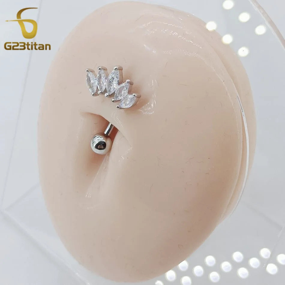 14G 6-16mm Length Titanium Barbell Silver Color Zircon Belly Button Ring Surgical Piercing Body Jewelry Women Accessory Gifts  