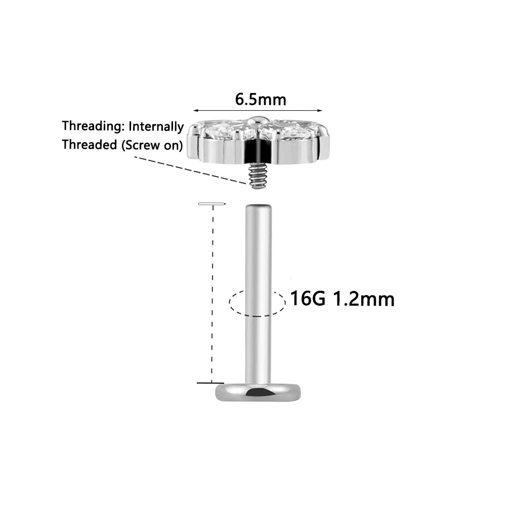 JT 1 Pcs F316 Titanium Alloy Fashion Exquisite Two-Color Zircon Flower Inlay Thread 16G Ear Stud Lip Nail Piercings Jewelry