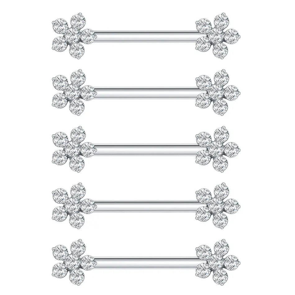 1/5PCS Titanium Zircon Flower Nipple Piercing CZ Sexy Nipple Shield Ring Nails Barbell Body Piercing Jewelry Chest Decor 14G
