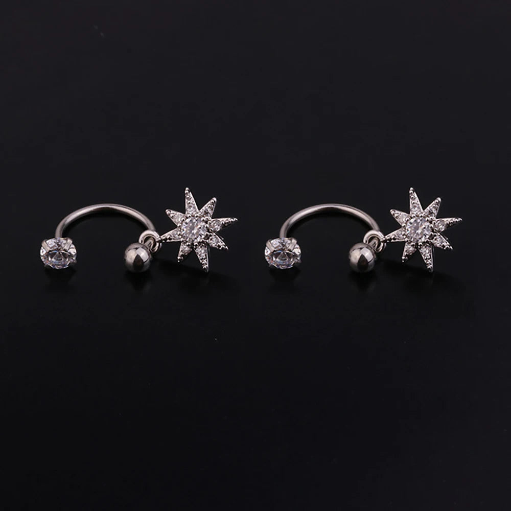 1 Pair Stainless Steel Mini CZ Drop Earring Women Moon Flower Tragus Cartilage Helix Hoop Conch Rook Daith Lobe Piercing Jewelry