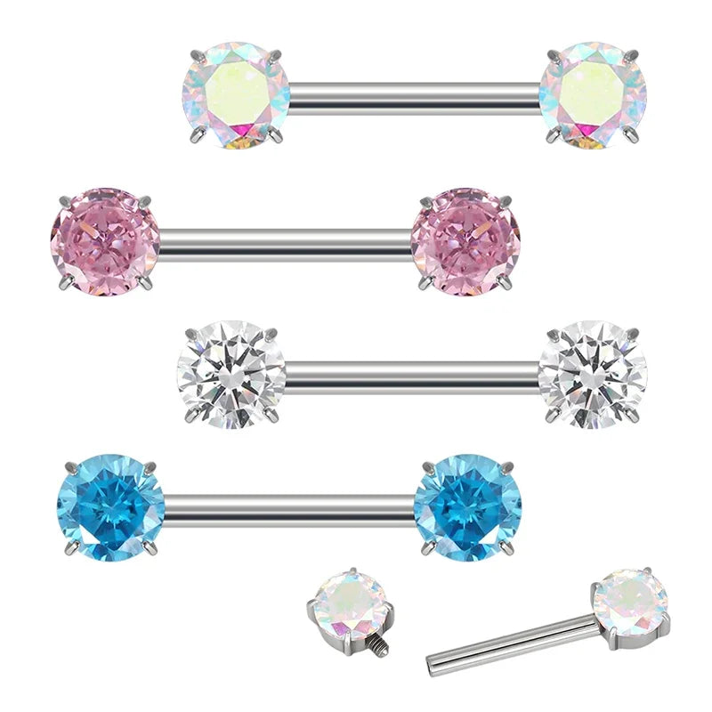 G23 Titanium PIERC Barbell Ring Nipple Ring Barbell Zircon 16/14/12mm Ear Bar Piercing Bar Barbells Nipple Piercing Jewelry
