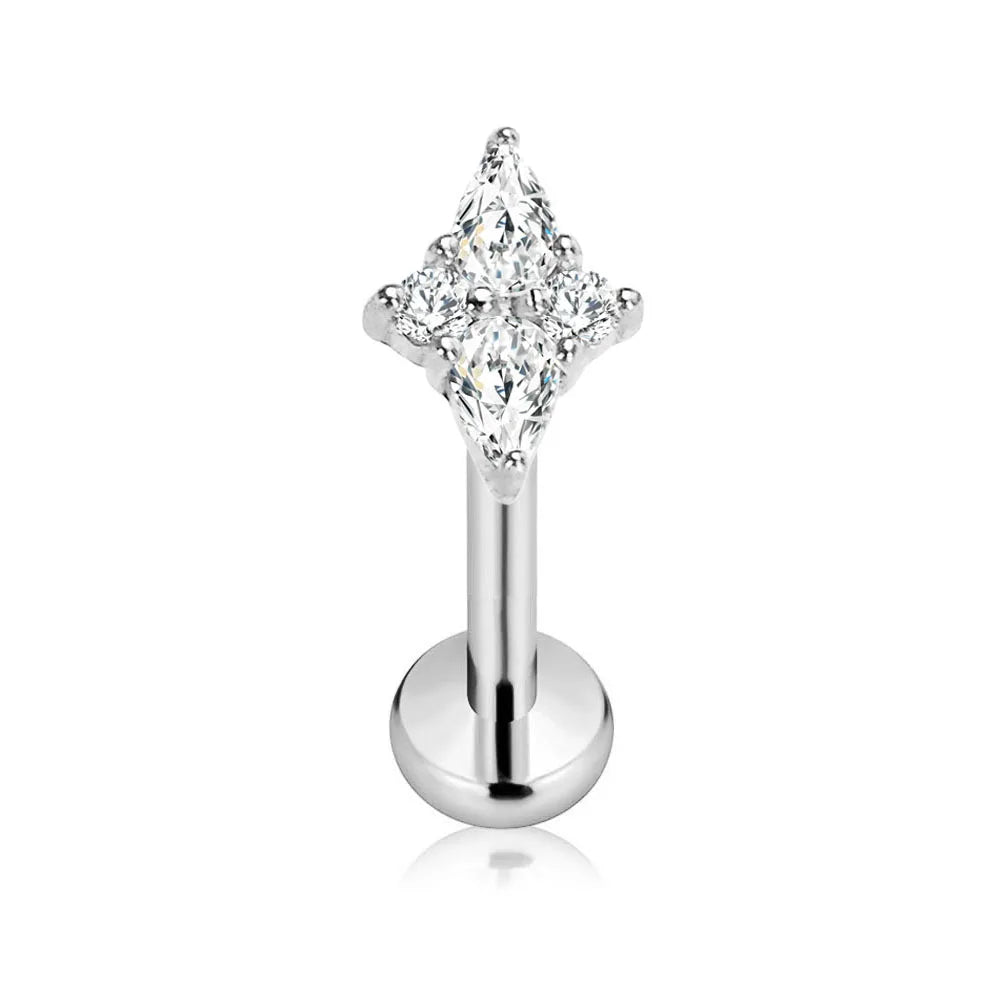 ASTM F136 G23 Titanium Star Teardrop Threadless Piercing Daith Conch Tragus Flat Back Earring Pin Push in Lip Stud 16G 18G 20G