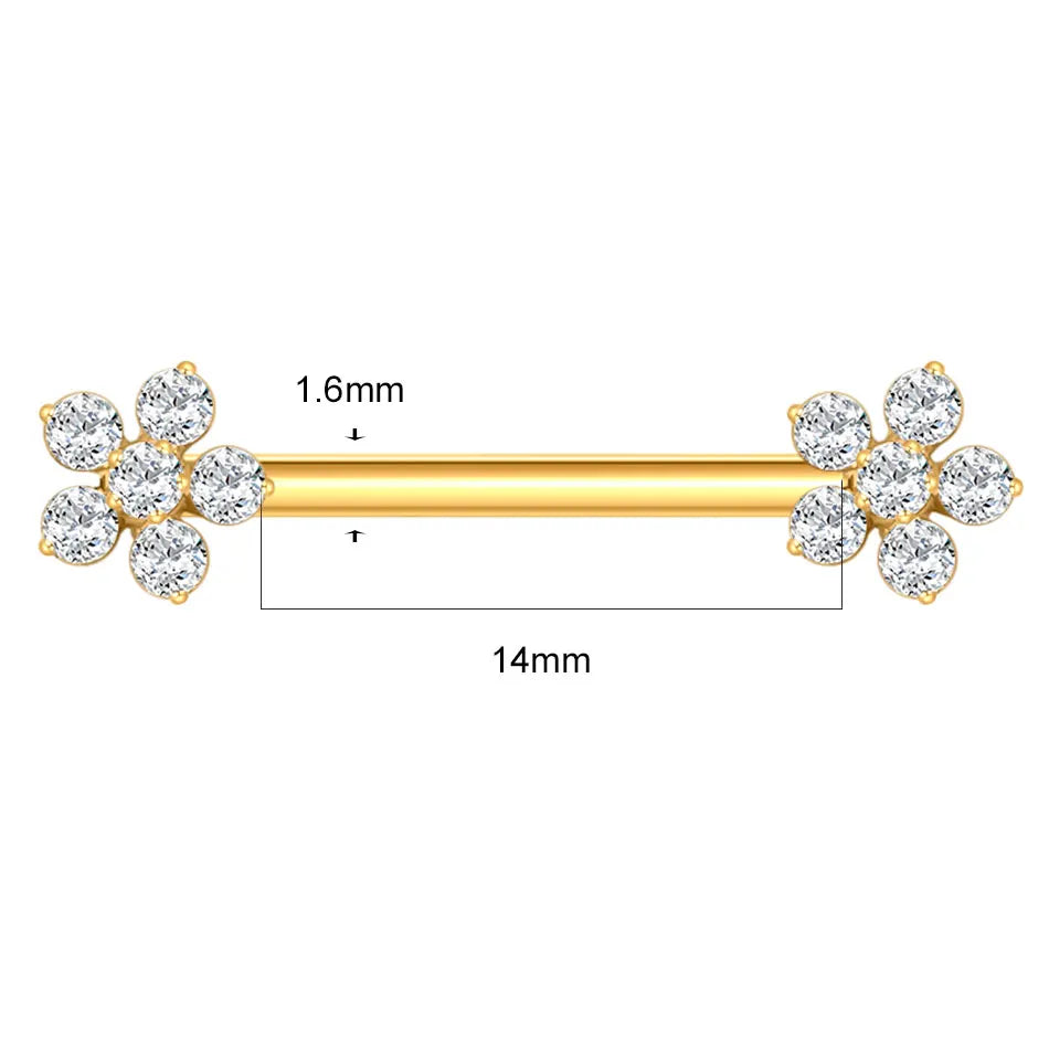 1/5PCS Titanium Zircon Flower Nipple Piercing CZ Sexy Nipple Shield Ring Nails Barbell Body Piercing Jewelry Chest Decor 14G