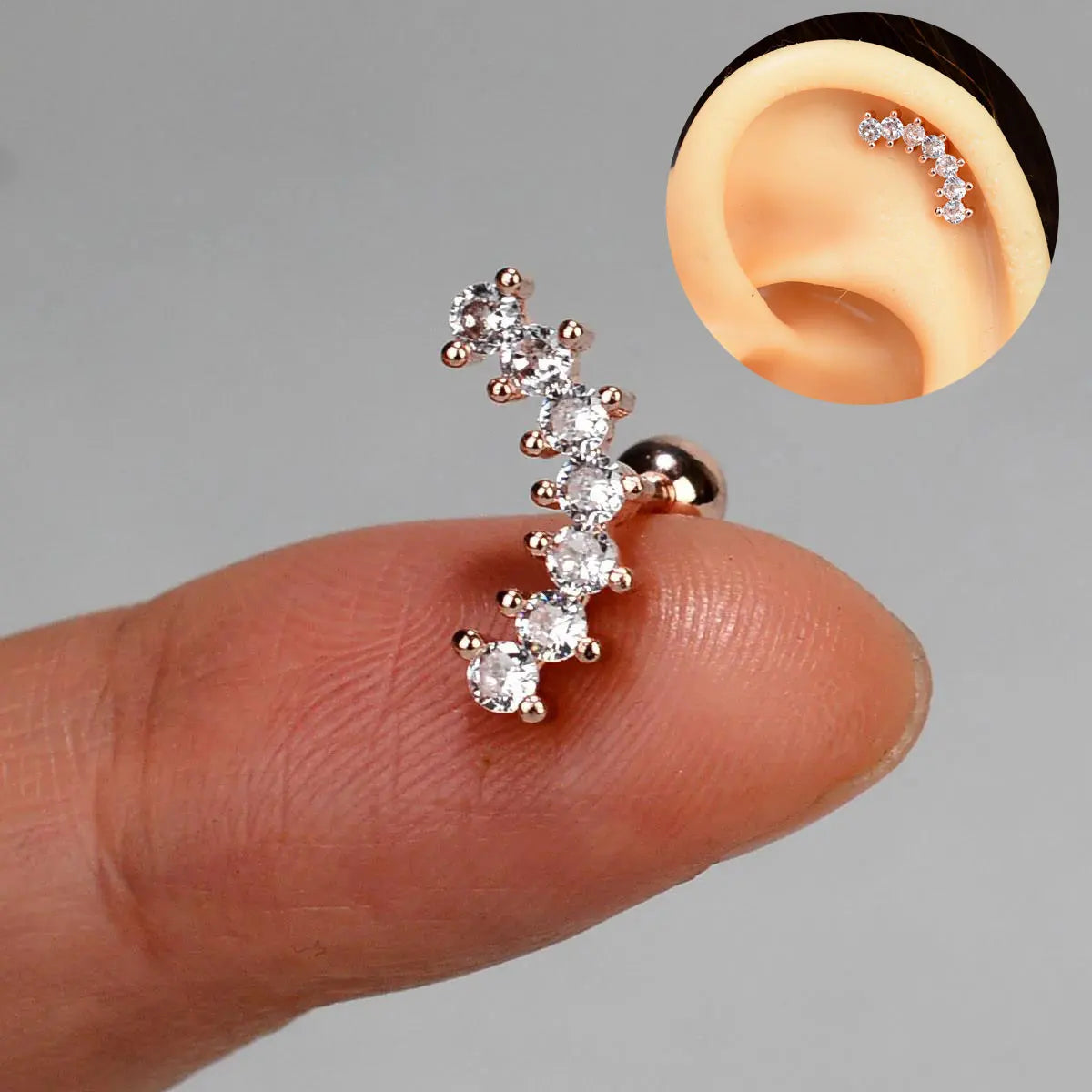 1PC New Curved Cz Cartilage Stud Moon Leaf  Helix Rook Conch Screw Back Earring Stainless Steel Bar Ear Piercing Jewelry
