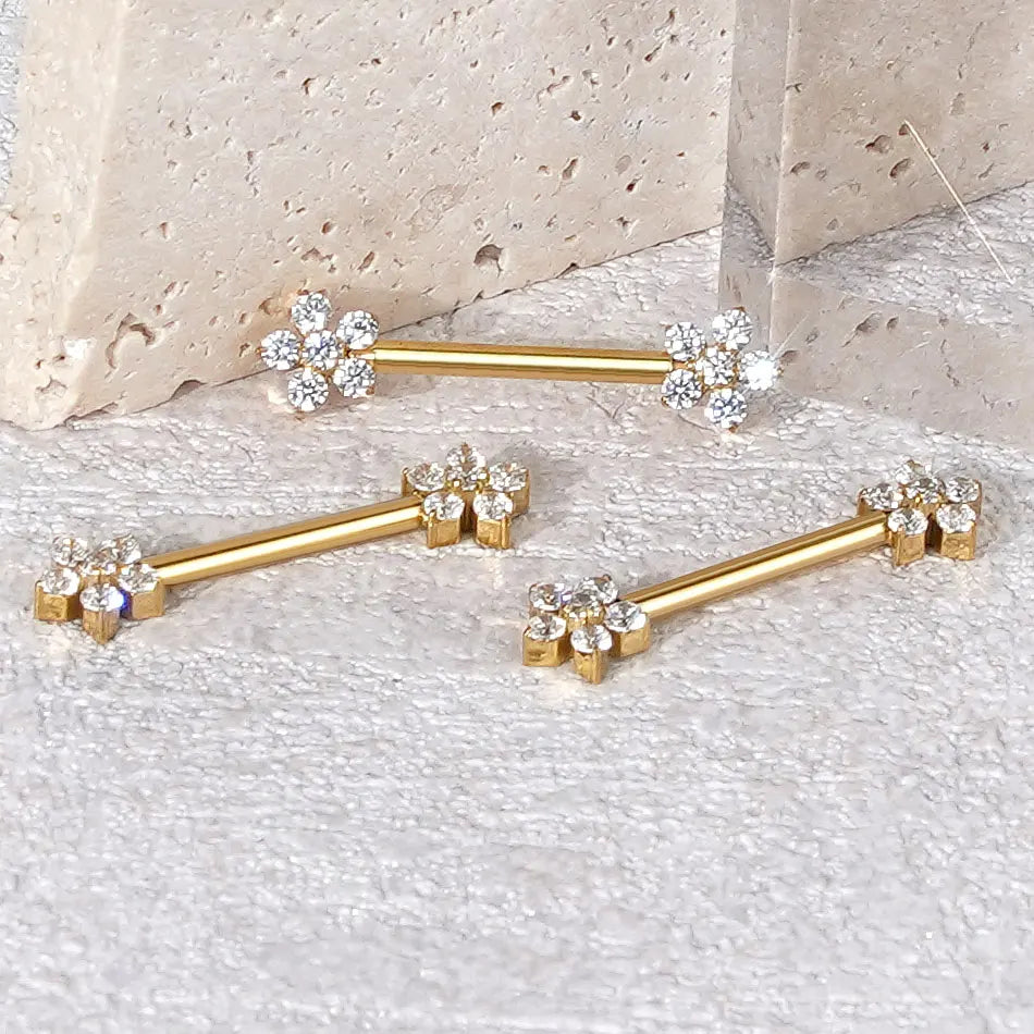 1/5PCS Titanium Zircon Flower Nipple Piercing CZ Sexy Nipple Shield Ring Nails Barbell Body Piercing Jewelry Chest Decor 14G