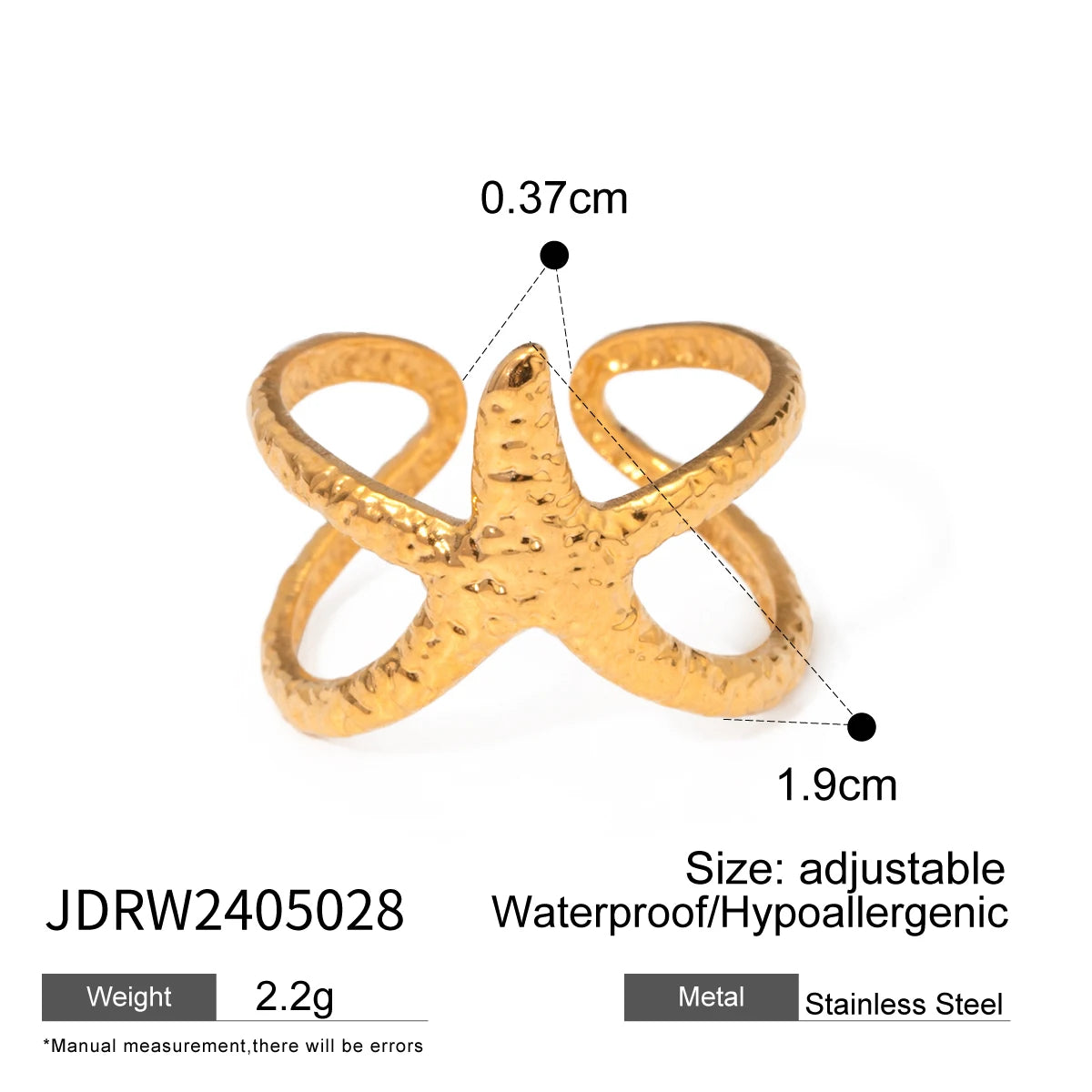 Uworld Beach Style Stainless Steel Star Open Ring Metal Waterproof Fashion Gold Color Jewelry Gift anillo acero inoxidable mujer