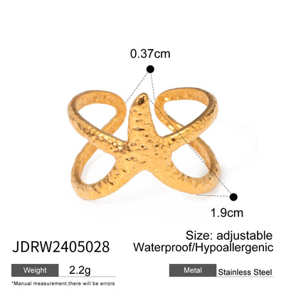 Uworld Beach Style Stainless Steel Star Open Ring Metal Waterproof Fashion Gold Color Jewelry Gift anillo acero inoxidable mujer