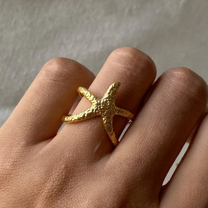 Uworld Beach Style Stainless Steel Star Open Ring Metal Waterproof Fashion Gold Color Jewelry Gift anillo acero inoxidable mujer