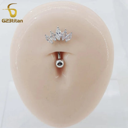 14G 6-16mm Length Titanium Barbell Silver Color Zircon Belly Button Ring Surgical Piercing Body Jewelry Women Accessory Gifts  ﻿