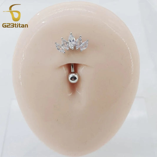14G 6-16mm Length Titanium Barbell Silver Color Zircon Belly Button Ring Surgical Piercing Body Jewelry Women Accessory Gifts  ﻿