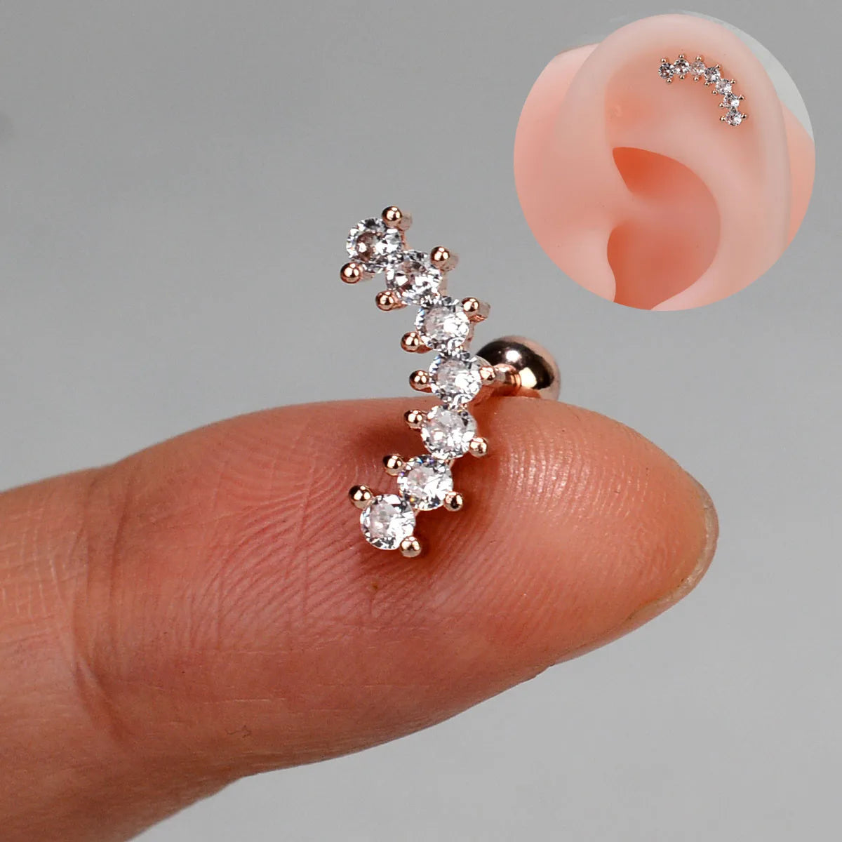 1PC New Curved Cz Cartilage Stud Moon Leaf  Helix Rook Conch Screw Back Earring Stainless Steel Bar Ear Piercing Jewelry