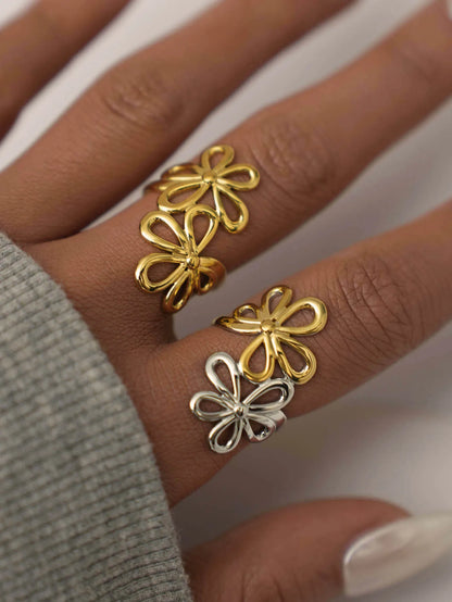 Irregular Flower Geometric Hollow Adjustable Open Rings For Women Stainless Steel Metal Trendy Charm Jewelry Accessories Gift