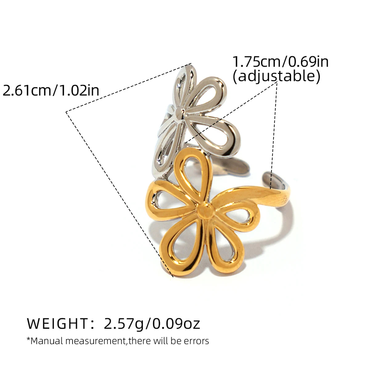 Irregular Flower Geometric Hollow Adjustable Open Rings For Women Stainless Steel Metal Trendy Charm Jewelry Accessories Gift