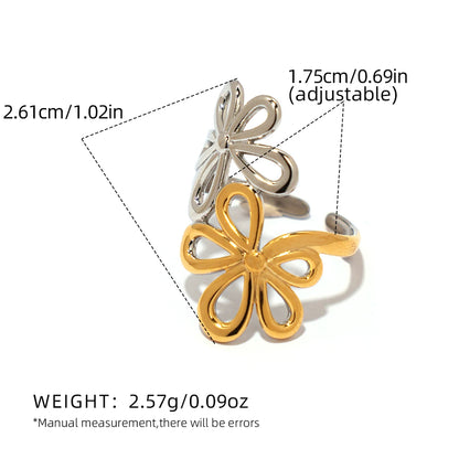 Irregular Flower Geometric Hollow Adjustable Open Rings For Women Stainless Steel Metal Trendy Charm Jewelry Accessories Gift