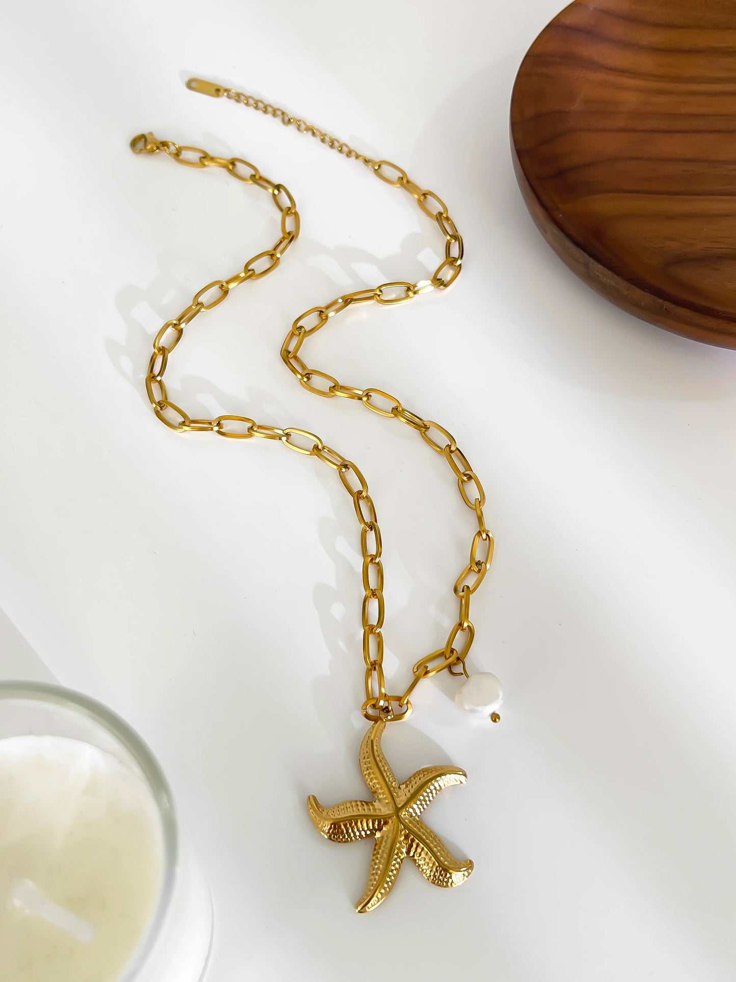 Peri'sbox 316L Stainless Steel Big Starfish Natural Freshwater Pearl Pendant Necklace for Women Trendy Summer Party Jewelry Gift