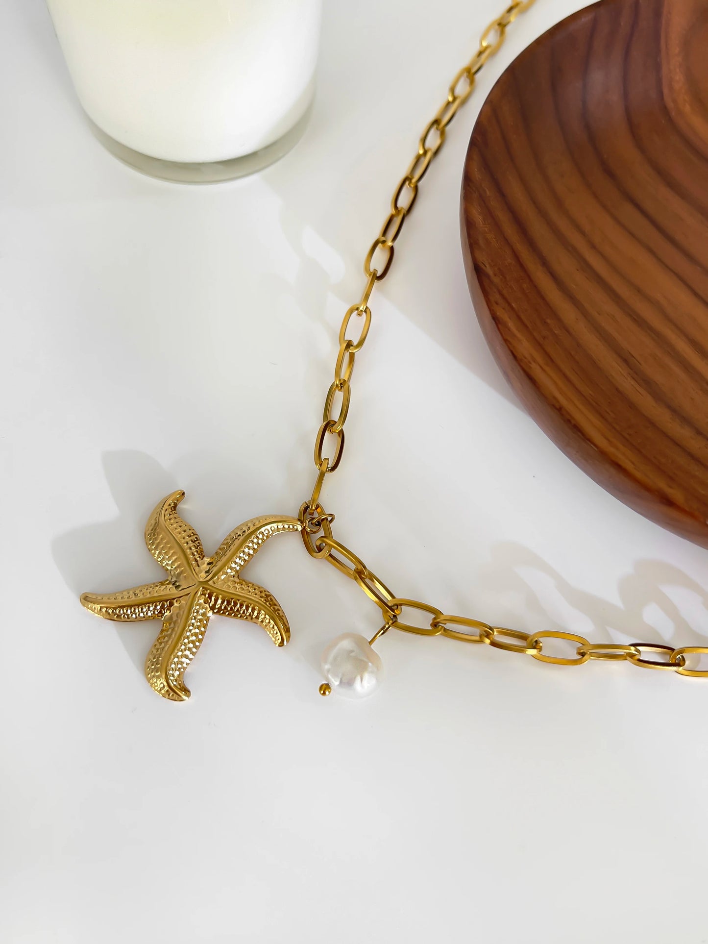 Peri'sbox 316L Stainless Steel Big Starfish Natural Freshwater Pearl Pendant Necklace for Women Trendy Summer Party Jewelry Gift