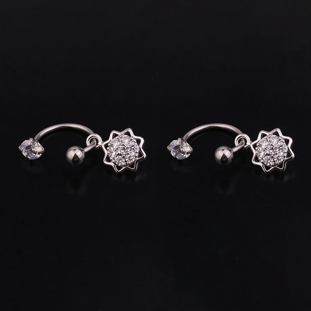 1 Pair Stainless Steel Mini CZ Drop Earring Women Moon Flower Tragus Cartilage Helix Hoop Conch Rook Daith Lobe Piercing Jewelry