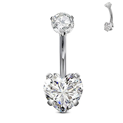 1 Pcs F136 Titanium Belly Button Nail Heart Zirconia 10mm Hanging Navel Ring One End Internal Thread Shiny Body Piercing Jewelry