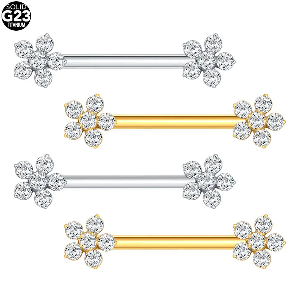1/5PCS Titanium Zircon Flower Nipple Piercing CZ Sexy Nipple Shield Ring Nails Barbell Body Piercing Jewelry Chest Decor 14G