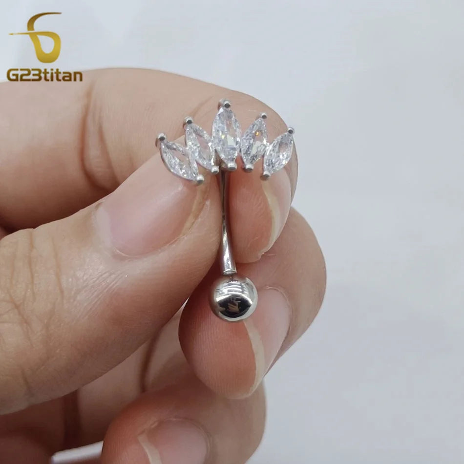 14G 6-16mm Length Titanium Barbell Silver Color Zircon Belly Button Ring Surgical Piercing Body Jewelry Women Accessory Gifts  ﻿