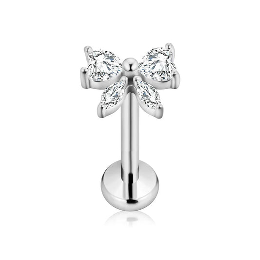 ASTM F136 G23 Titanium Butterfly CZ Threadless Piercing Daith Conch Tragus Flat Back Earring Pin Push in Lip Stud 16G 18G 20G
