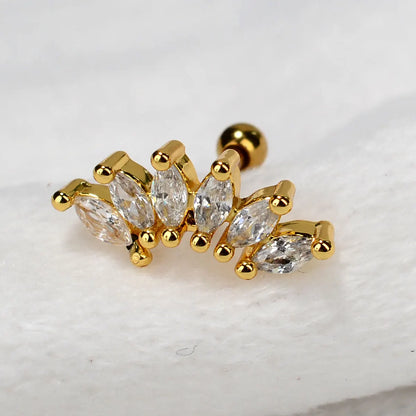 1PC New Curved Cz Cartilage Stud Moon Leaf  Helix Rook Conch Screw Back Earring Stainless Steel Bar Ear Piercing Jewelry