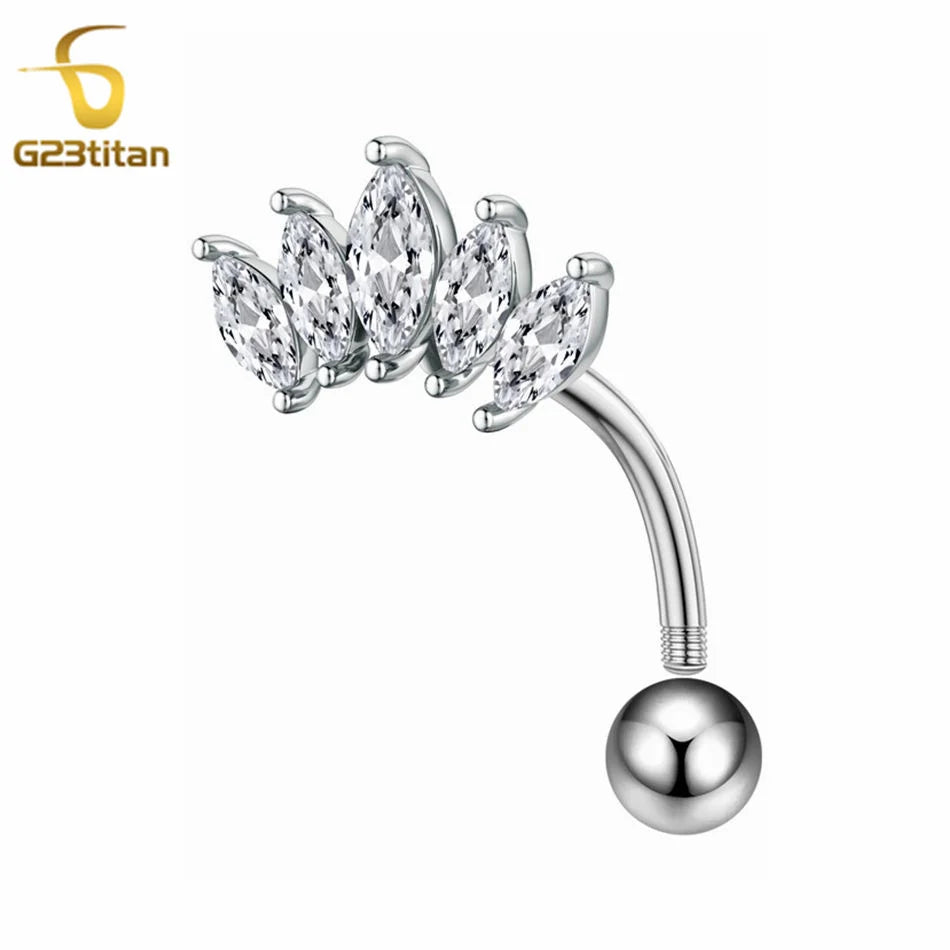 14G 6-16mm Length Titanium Barbell Silver Color Zircon Belly Button Ring Surgical Piercing Body Jewelry Women Accessory Gifts  ﻿
