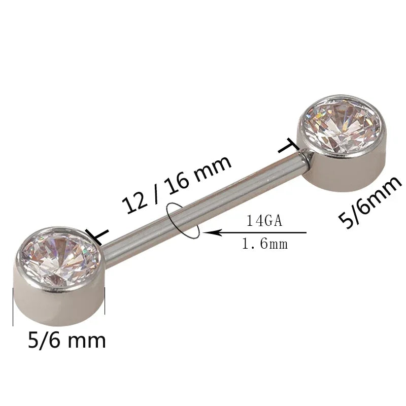 G23 Titanium PIERC Barbell Ring Nipple Ring Barbell Zircon 16/14/12mm Ear Bar Piercing Bar Barbells Nipple Piercing Jewelry
