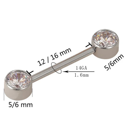 G23 Titanium PIERC Barbell Ring Nipple Ring Barbell Zircon 16/14/12mm Ear Bar Piercing Bar Barbells Nipple Piercing Jewelry