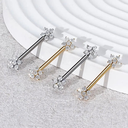 1/5PCS Titanium Zircon Flower Nipple Piercing CZ Sexy Nipple Shield Ring Nails Barbell Body Piercing Jewelry Chest Decor 14G