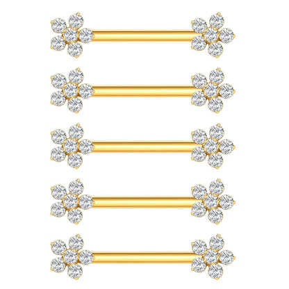 1/5PCS Titanium Zircon Flower Nipple Piercing CZ Sexy Nipple Shield Ring Nails Barbell Body Piercing Jewelry Chest Decor 14G
