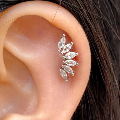 1PC New Curved Cz Cartilage Stud Moon Leaf  Helix Rook Conch Screw Back Earring Stainless Steel Bar Ear Piercing Jewelry