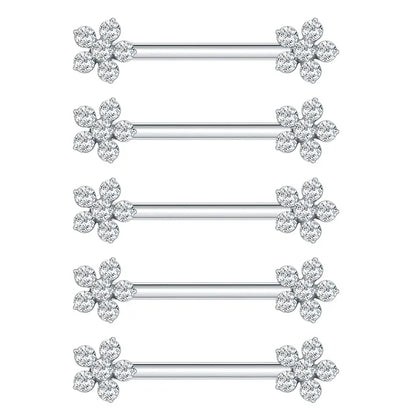 1/5PCS Titanium Zircon Flower Nipple Piercing CZ Sexy Nipple Shield Ring Nails Barbell Body Piercing Jewelry Chest Decor 14G
