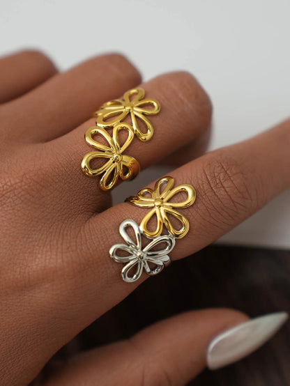 Irregular Flower Geometric Hollow Adjustable Open Rings For Women Stainless Steel Metal Trendy Charm Jewelry Accessories Gift
