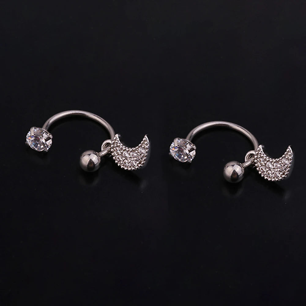 1 Pair Stainless Steel Mini CZ Drop Earring Women Moon Flower Tragus Cartilage Helix Hoop Conch Rook Daith Lobe Piercing Jewelry