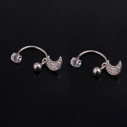 1 Pair Stainless Steel Mini CZ Drop Earring Women Moon Flower Tragus Cartilage Helix Hoop Conch Rook Daith Lobe Piercing Jewelry