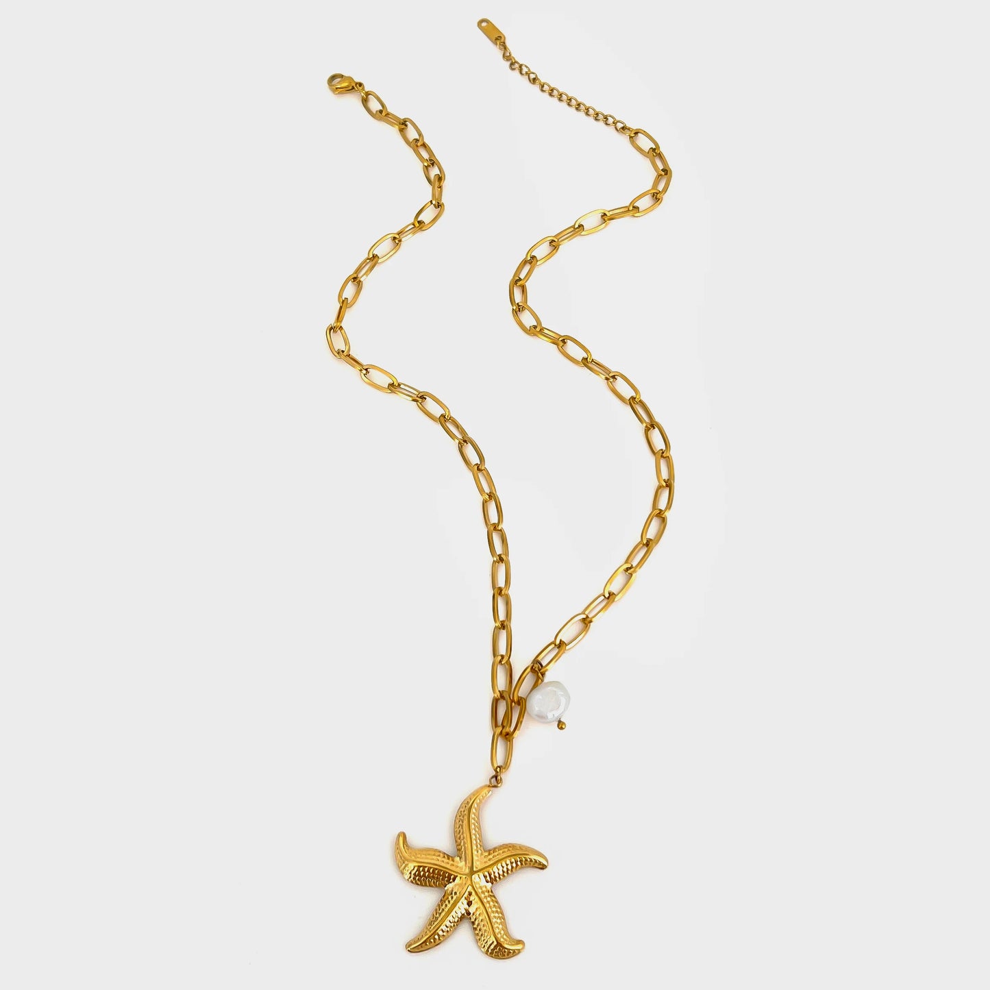 Peri'sbox 316L Stainless Steel Big Starfish Natural Freshwater Pearl Pendant Necklace for Women Trendy Summer Party Jewelry Gift