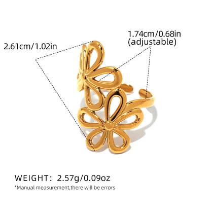 Irregular Flower Geometric Hollow Adjustable Open Rings For Women Stainless Steel Metal Trendy Charm Jewelry Accessories Gift