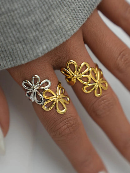 Irregular Flower Geometric Hollow Adjustable Open Rings For Women Stainless Steel Metal Trendy Charm Jewelry Accessories Gift