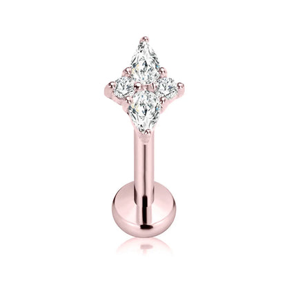 ASTM F136 G23 Titanium Star Teardrop Threadless Piercing Daith Conch Tragus Flat Back Earring Pin Push in Lip Stud 16G 18G 20G