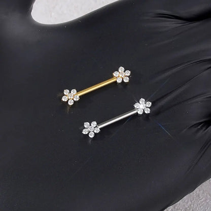 1/5PCS Titanium Zircon Flower Nipple Piercing CZ Sexy Nipple Shield Ring Nails Barbell Body Piercing Jewelry Chest Decor 14G