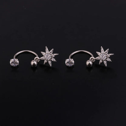 1 Pair Stainless Steel Mini CZ Drop Earring Women Moon Flower Tragus Cartilage Helix Hoop Conch Rook Daith Lobe Piercing Jewelry