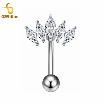 14G 6-16mm Length Titanium Barbell Silver Color Zircon Belly Button Ring Surgical Piercing Body Jewelry Women Accessory Gifts  ﻿