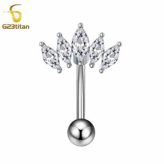 14G 6-16mm Length Titanium Barbell Silver Color Zircon Belly Button Ring Surgical Piercing Body Jewelry Women Accessory Gifts  ﻿