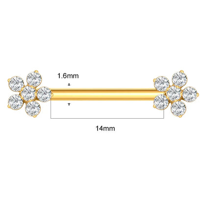 1/5PCS Titanium Zircon Flower Nipple Piercing CZ Sexy Nipple Shield Ring Nails Barbell Body Piercing Jewelry Chest Decor 14G