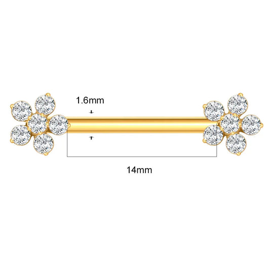 1/5PCS Titanium Zircon Flower Nipple Piercing CZ Sexy Nipple Shield Ring Nails Barbell Body Piercing Jewelry Chest Decor 14G