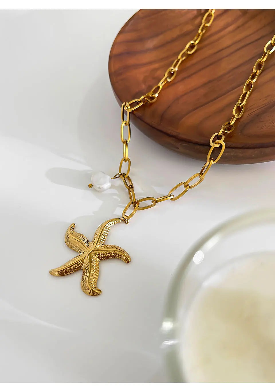 Peri'sbox 316L Stainless Steel Big Starfish Natural Freshwater Pearl Pendant Necklace for Women Trendy Summer Party Jewelry Gift