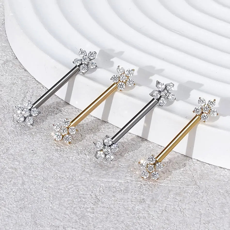 1/5PCS Titanium Zircon Flower Nipple Piercing CZ Sexy Nipple Shield Ring Nails Barbell Body Piercing Jewelry Chest Decor 14G